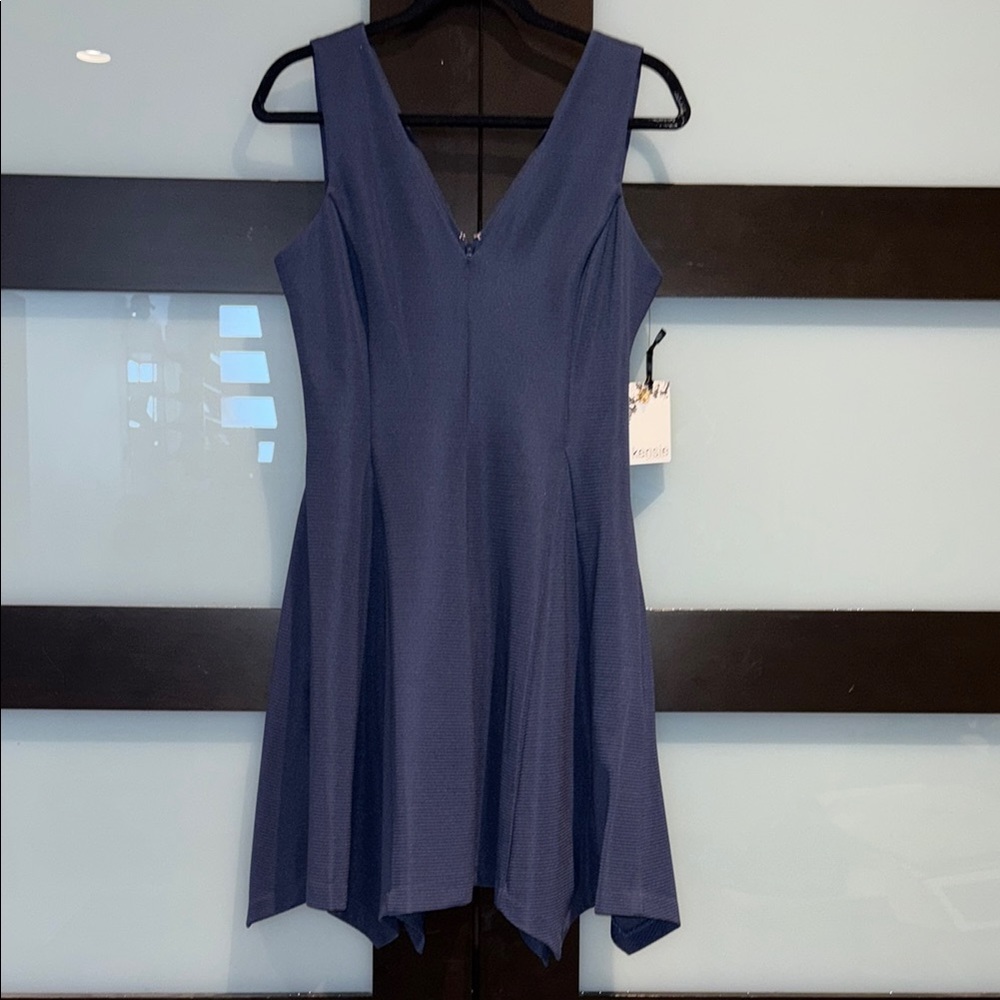 Navy V-Neck Fit-and-Flare Dress